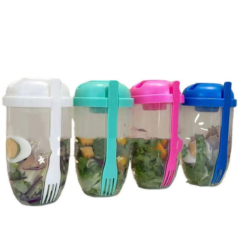 BPA-free salad cup set with fork and sauce holder, 1000ml capacity, in various colours