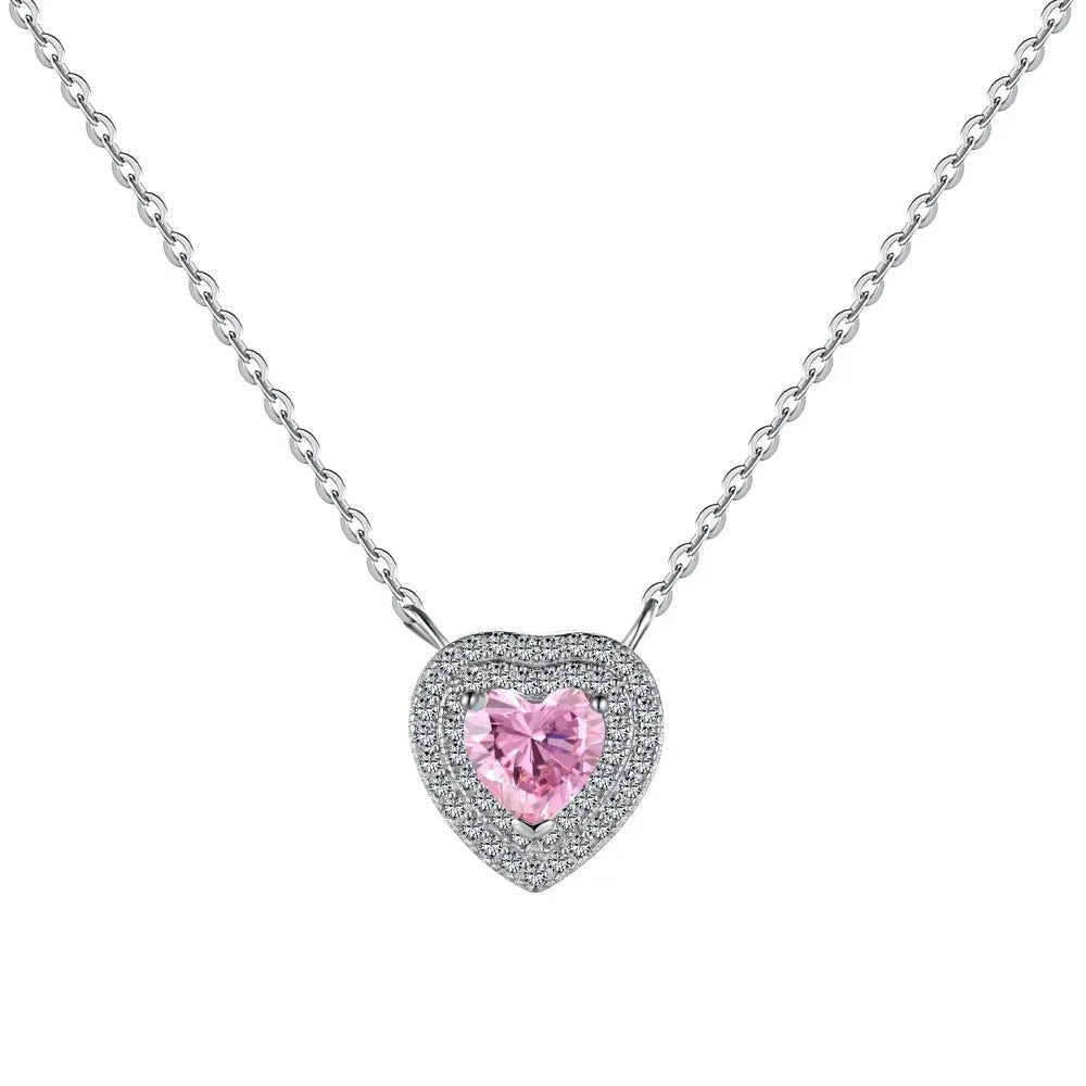 925 silver simple colour dopamine zircon necklace with platinum pink diamond electroplated finish on white background