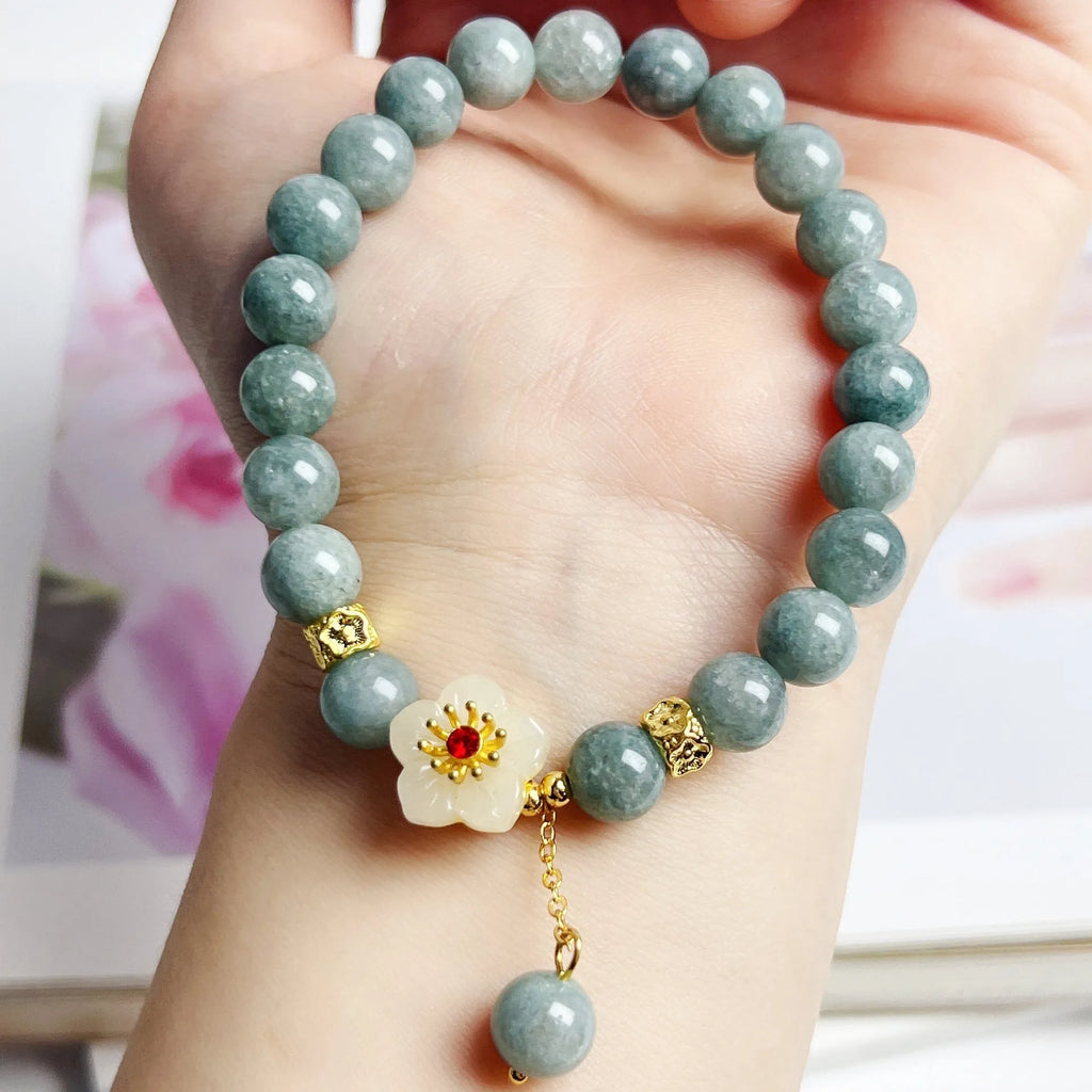 Women's adjustable jade rope bracelet with retro styling and manual craftsmanship