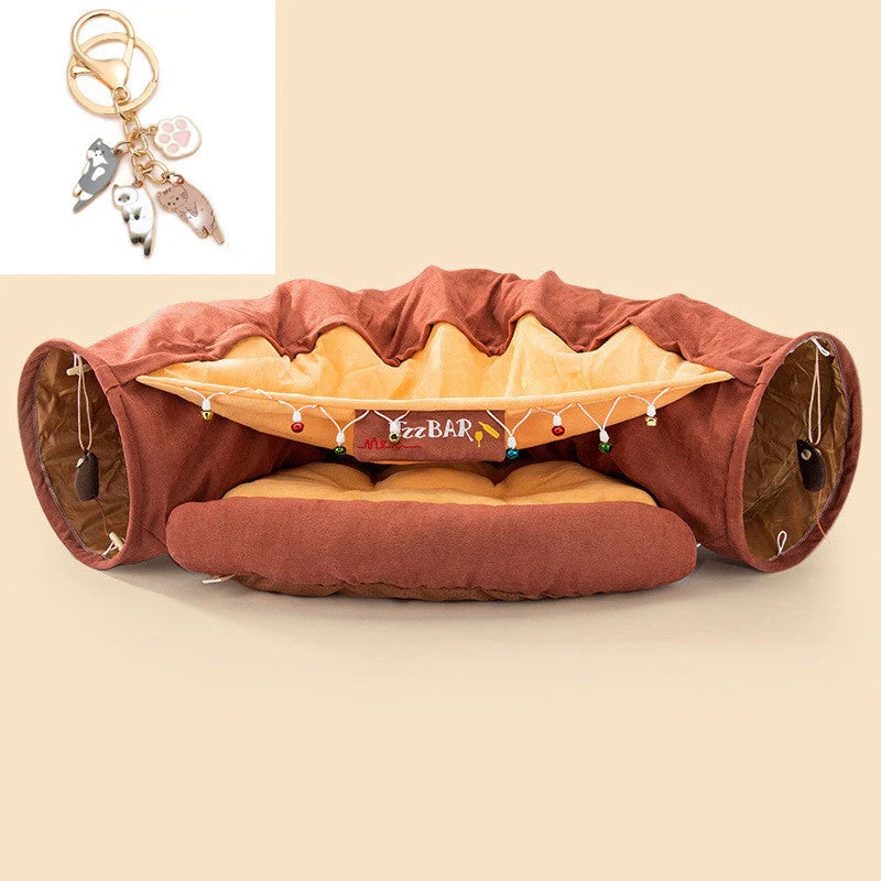 Collapsible cat tunnel in durable cloth, perfect for indoor play and easy storage
