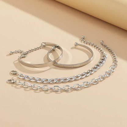 Elegant C-shaped hollow chain bracelet set made of premium iron and aluminum with a sleek, electroplated finish