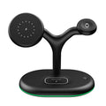 Black magnetic three-in-one wireless charging stand with vertical phone orientation and included TYPE-C cable