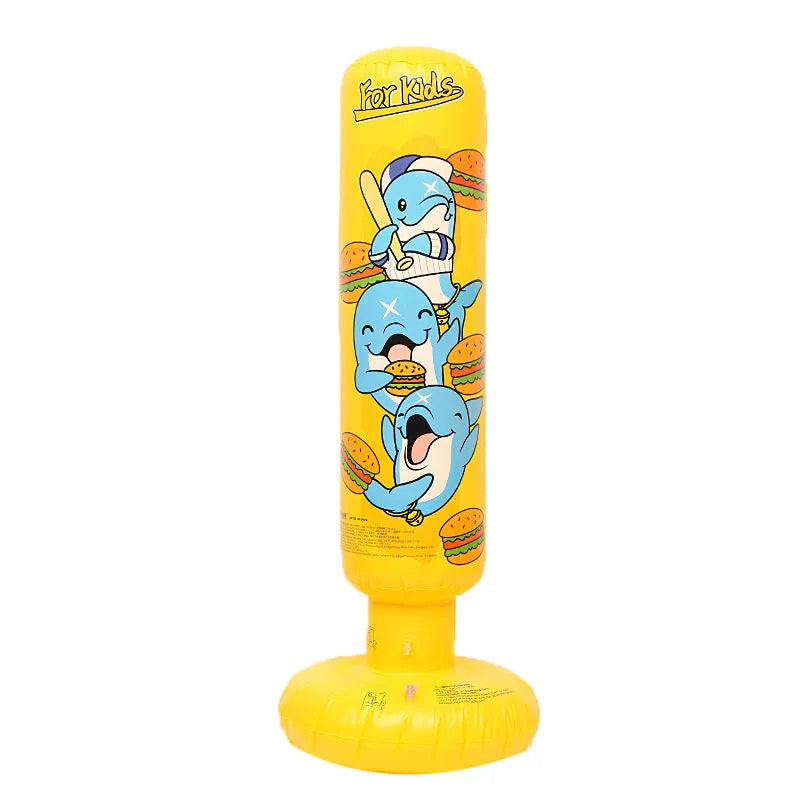 Yellow hamburger pattern inflatable boxing column standing upright at 120cm height for punching practice
