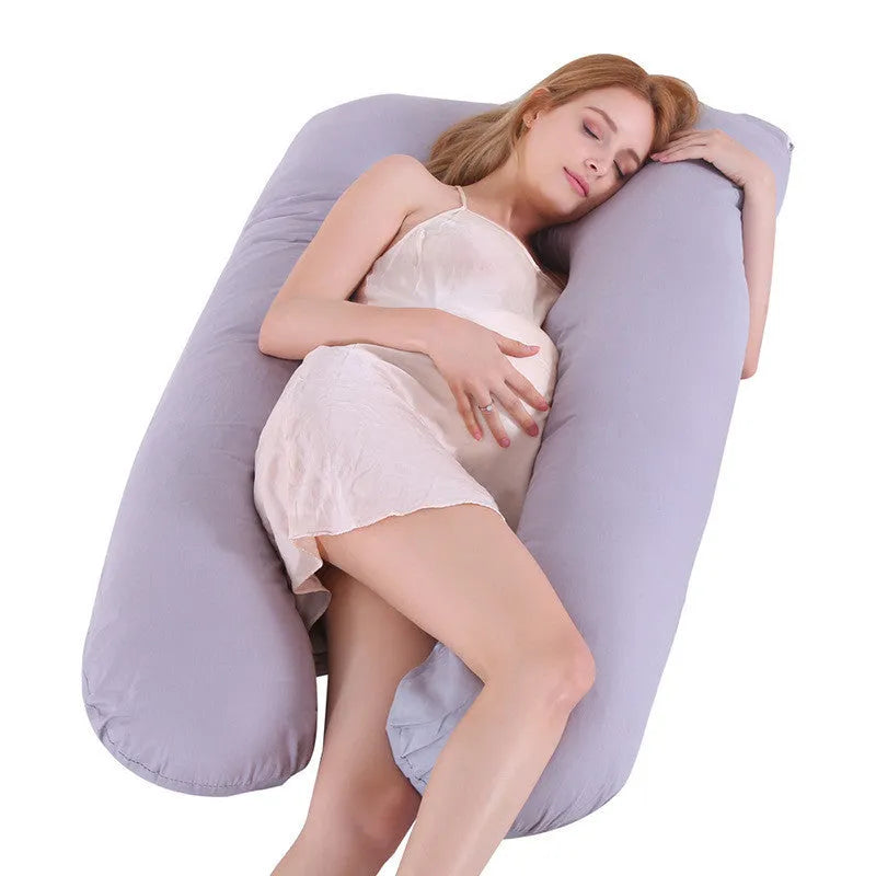U-shaped ice silk pregnancy pillow in green colour showing 130x70cm dimensions