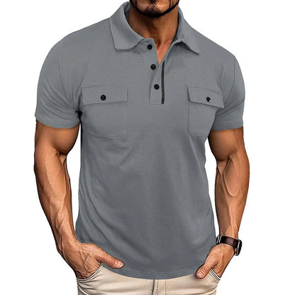 Men's summer lapel button polo shirt with pockets in various colours