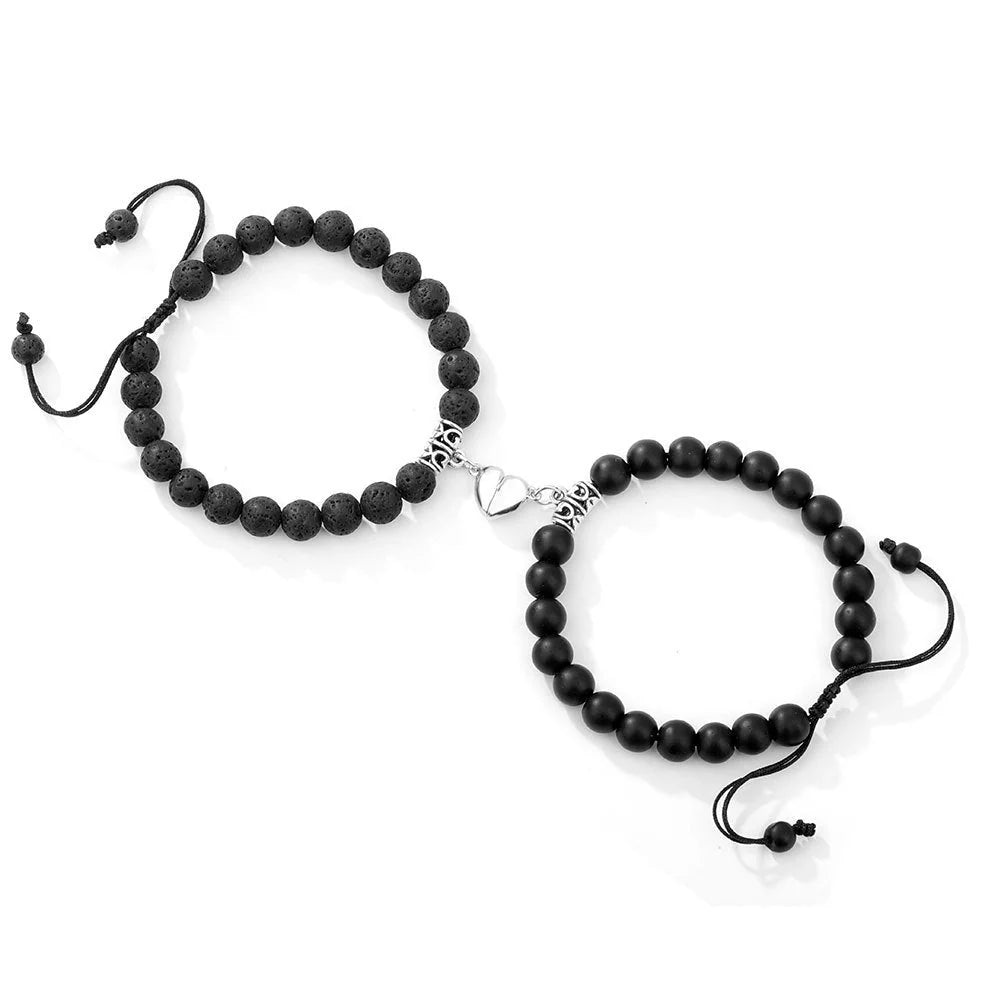 Magnetic couple bracelets with natural zircon stones and vibration feature