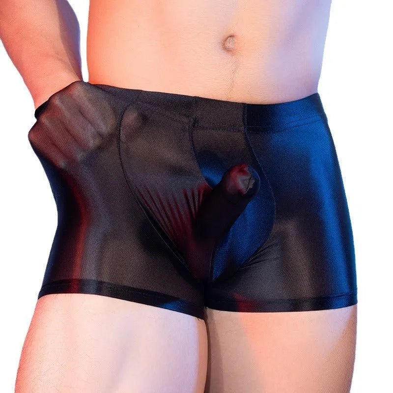Men's red elephant nose boxer shorts with seamless construction and mid waist styling