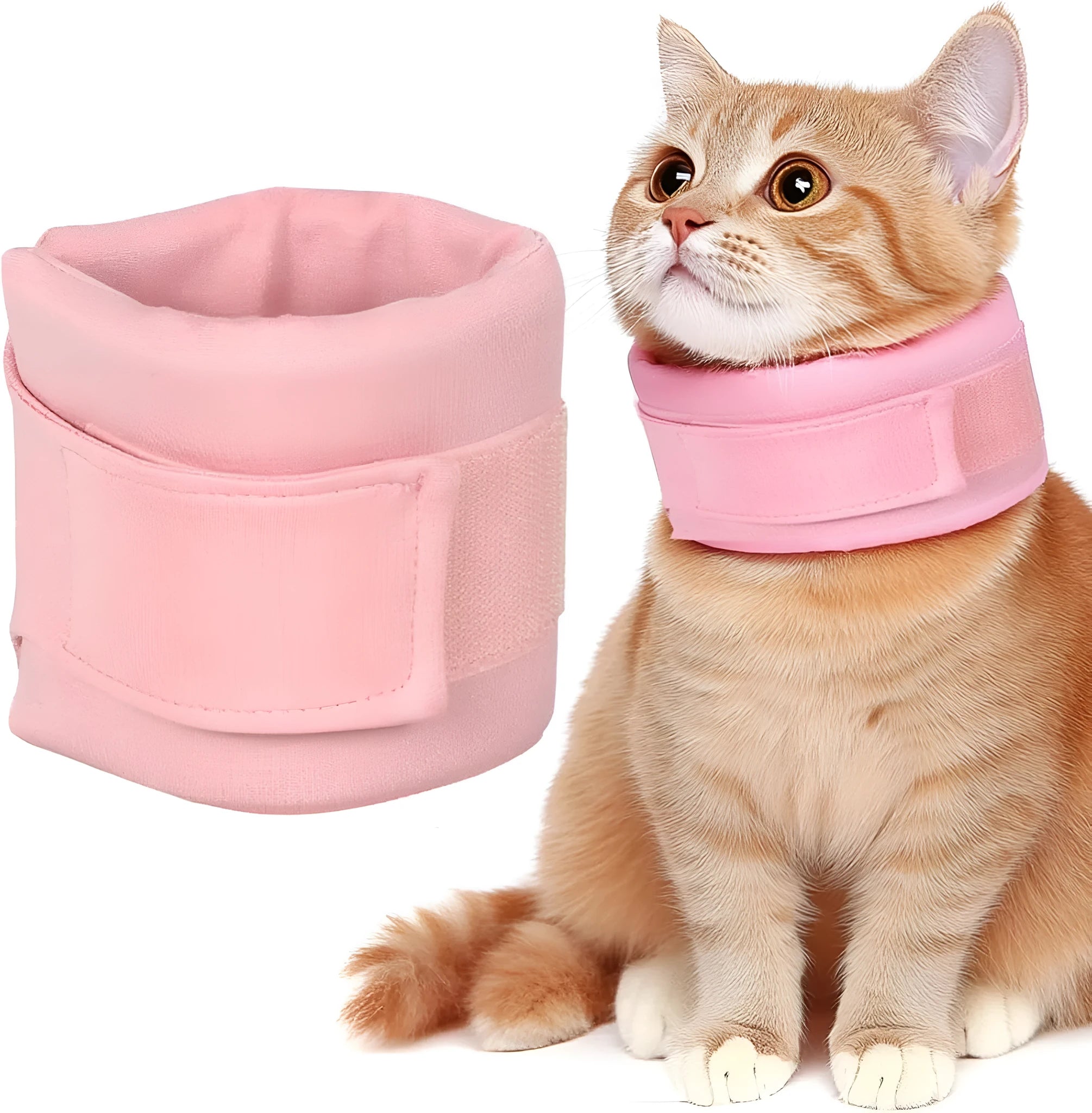 Soft cat cone recovery collar in grey or pink with four size options for post-surgery protection