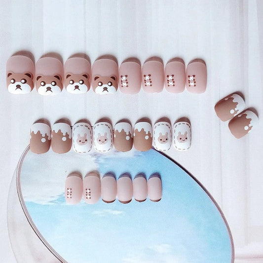 Coffee milk bear design nail patches size 0-9 with adhesive glue tube