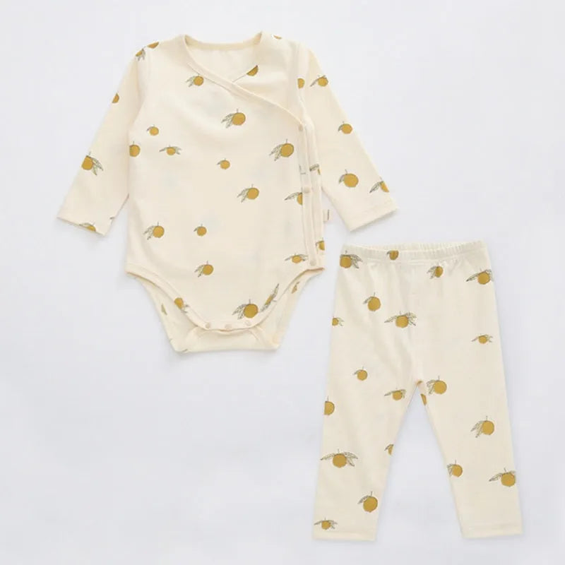 Baby cotton romper two-piece suit in neutral colours for infants 1-3 years old