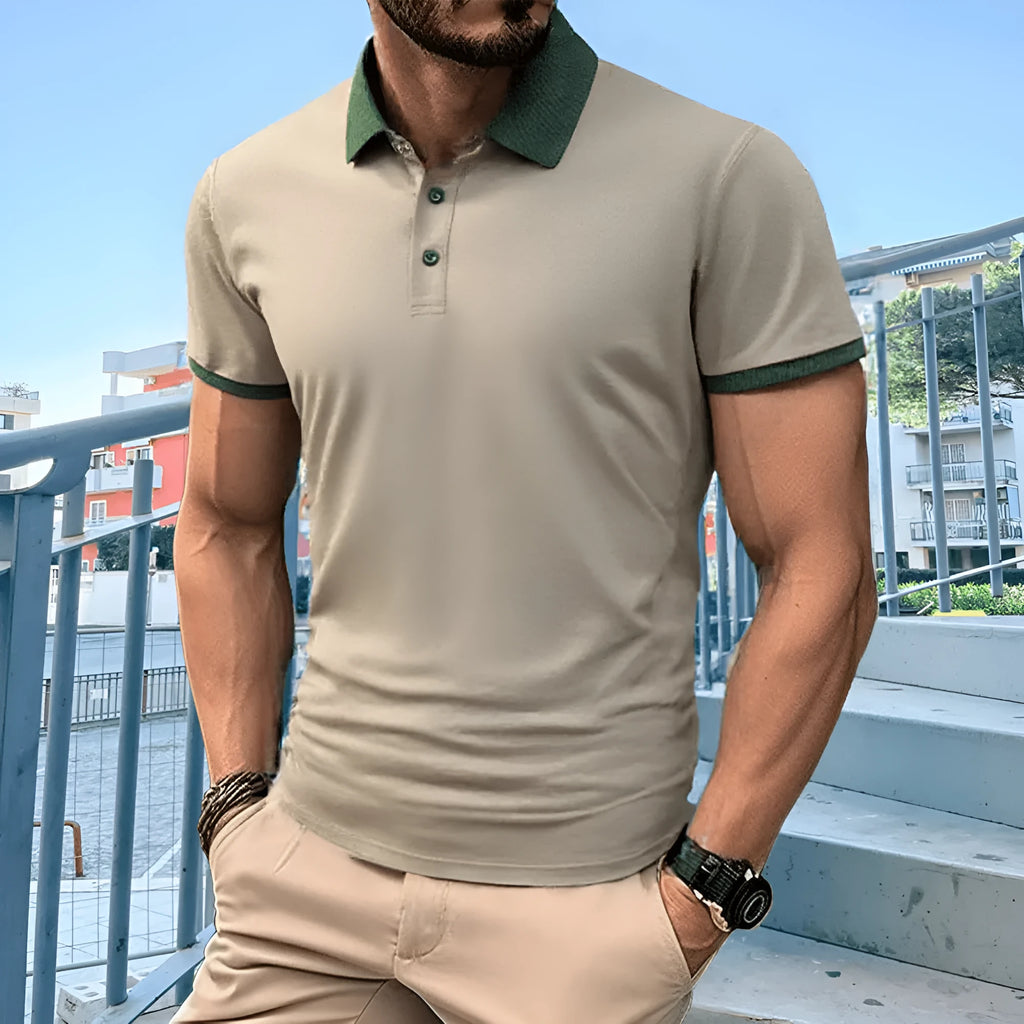 Ice silk polyester polo shirt with short sleeves and printed flocking detail in various colour options