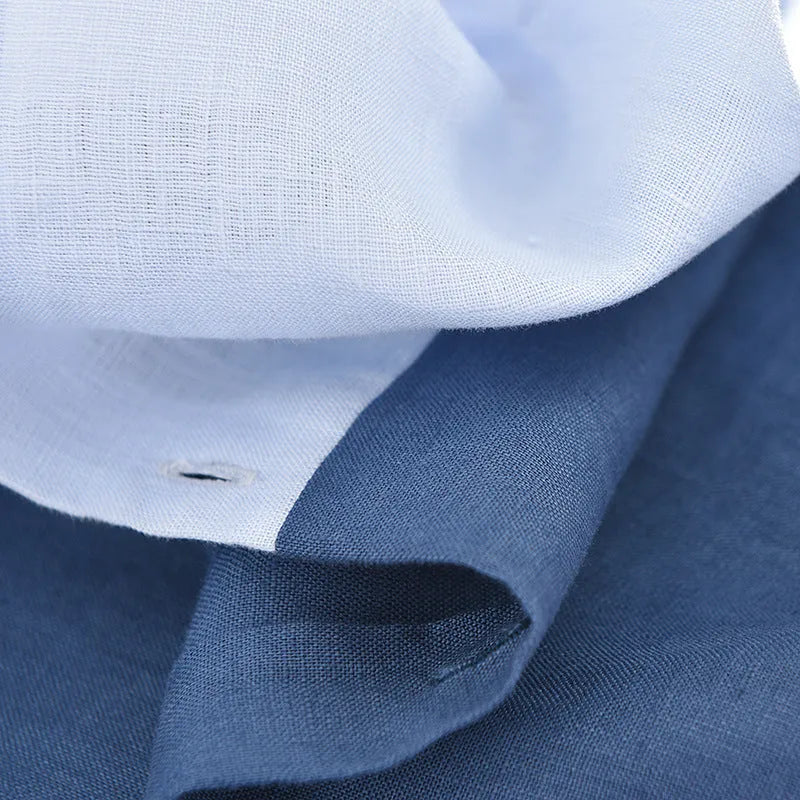 Men's white patchwork linen short sleeve shirt cardigan with square collar loose fit