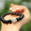 10mm black agate bracelet with sterling silver clasp in Chinese style