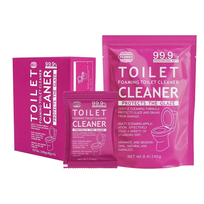 Toilet bubble powder cleaner in blue ocean and pink floral fragrance options