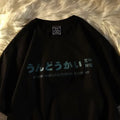 Cotton short sleeve loose pullover T-shirt with letter pattern in black, white, or dark grey