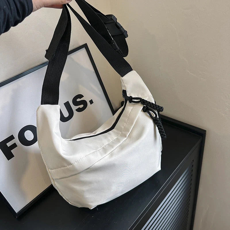 Korean underarm tote bag in durable canvas with mobile phone pocket