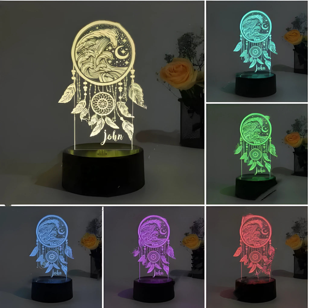 Black base dream catcher acrylic night light with colourful touch panels and remote control.