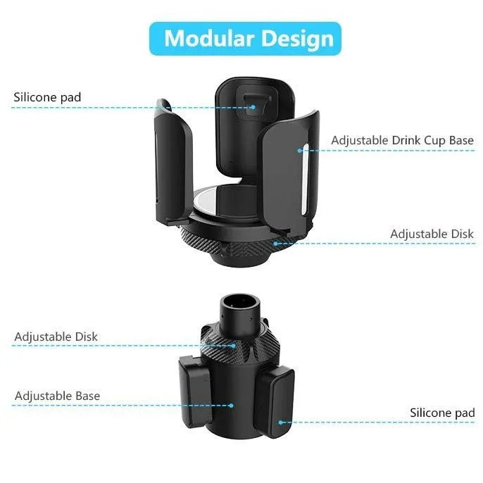 B14 straight car water cup bracket with widened pad in black ABS material on a flat surface