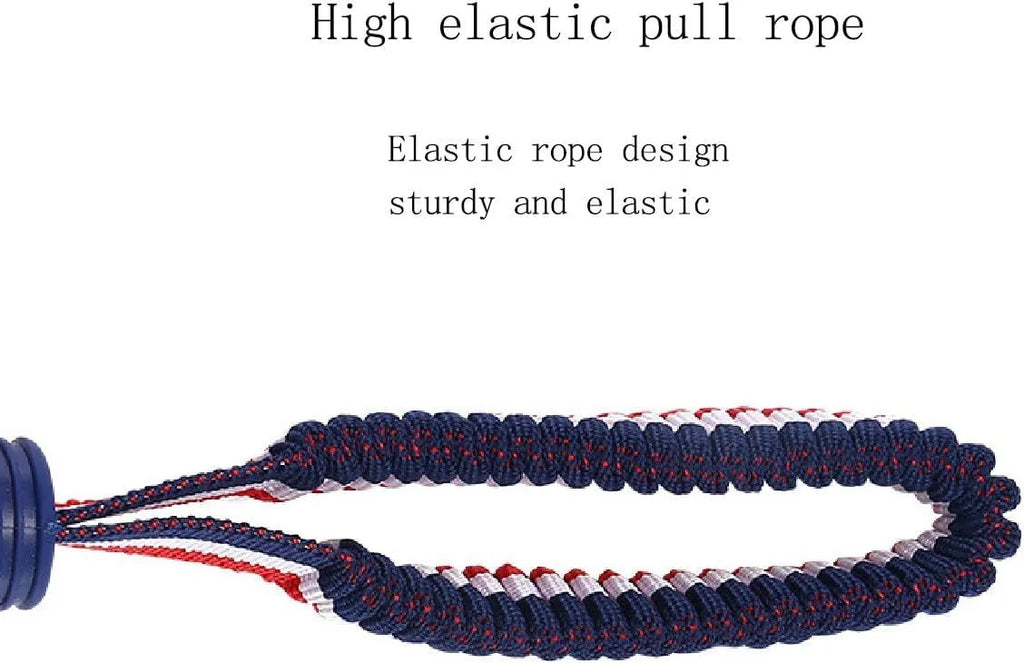 Blue dog ball with rope toy showing textured rubber ball and rope handle
