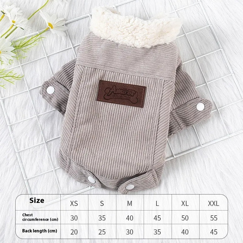 Grey lambswool-lined dog fleece vest for winter warmth shown on a medium-sized dog