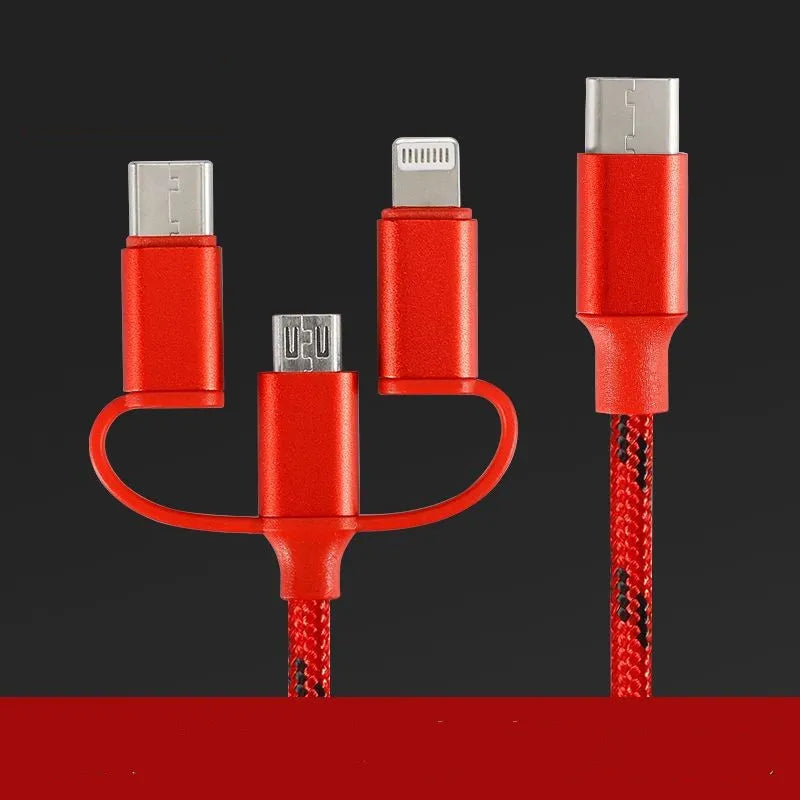 Universal three-in-one data cable, 1m length, combining Mini USB 8PIN Micro USB Type-C interfaces, available in grey, gold, red, rose gold