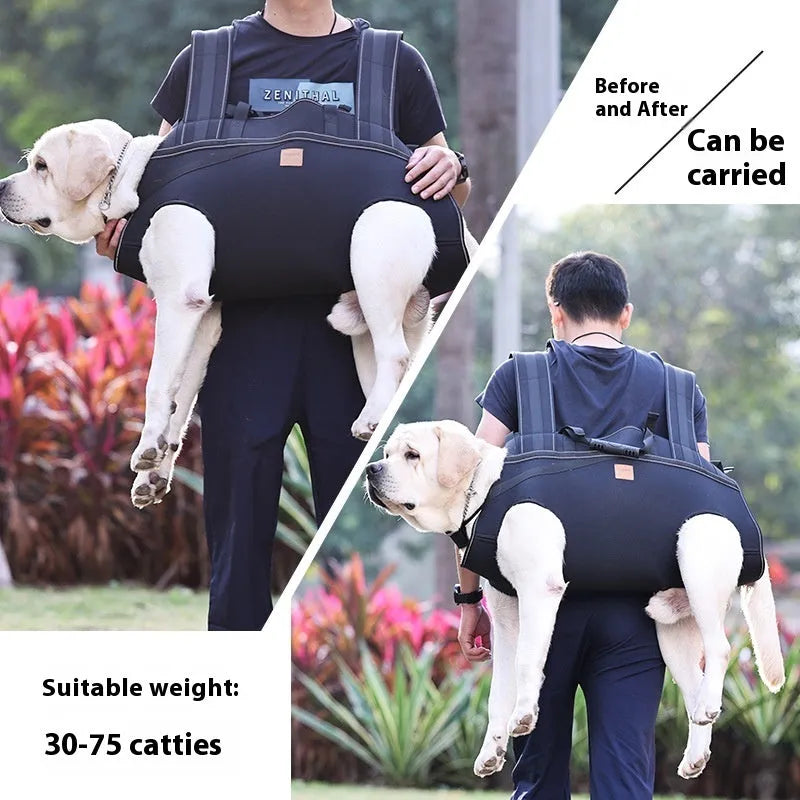 Black oxford cloth dog backpack for medium to large pets with soft construction