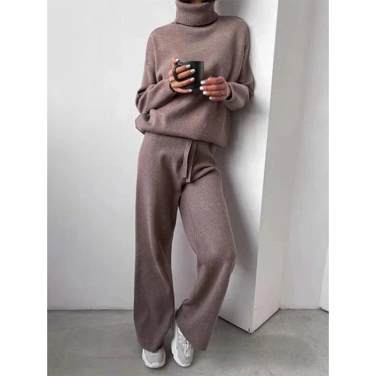 Women's casual turtleneck sweater and drawstring pants set in various colours
