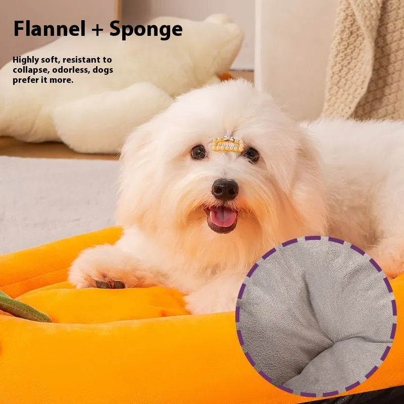 Removable washable cloth pet bed mat shown in brown, available in five different sizes for dogs and cats.