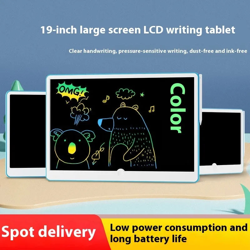 19-inch rechargeable LCD writing tablet for children with stylus in blue and white colour