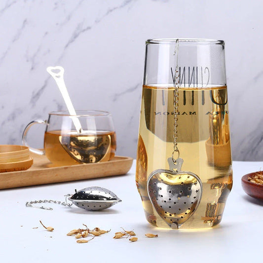 Premium stainless steel tea infuser with heart-shaped design and convenient chain for easy handling