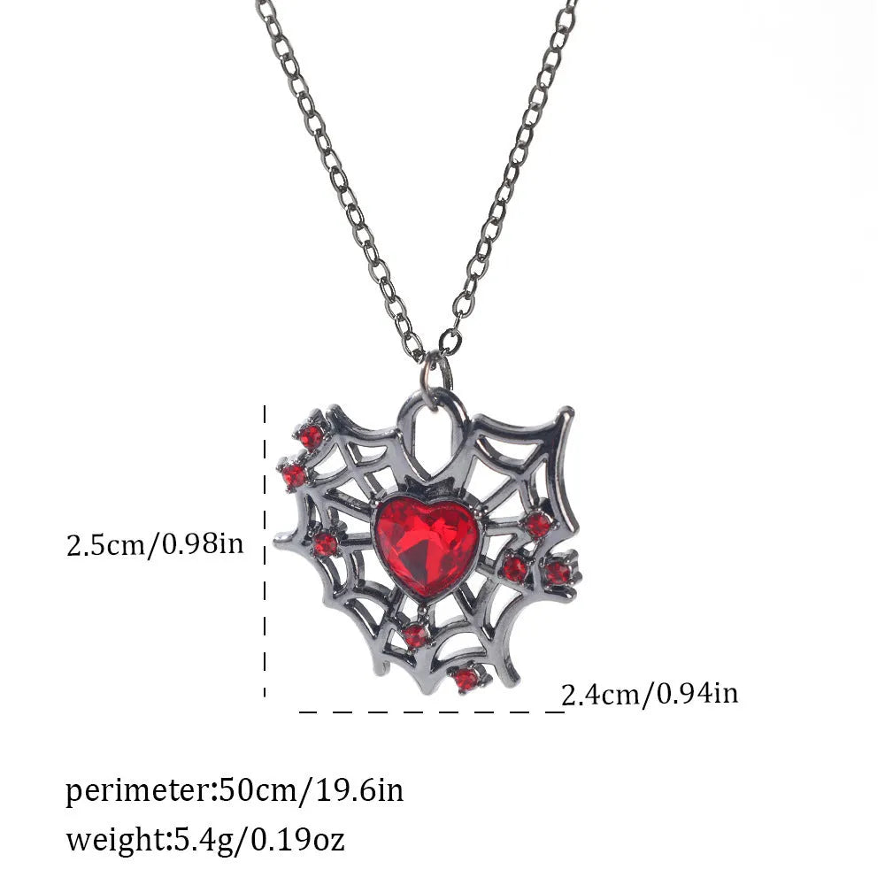Gothic Halloween necklace with spider and bat pendant designs in electroplated zinc alloy