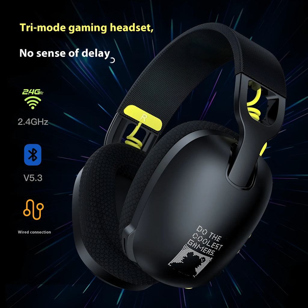 Wireless gaming headset in black colour with head-mounted design and ear cushions