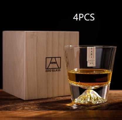 Japanese Mount Whiskey Glass in crystal glass with Mount Fuji design