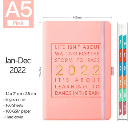 Red A5 imitation leather notebook with French fold binding and 100gsm pages, weighing 540g