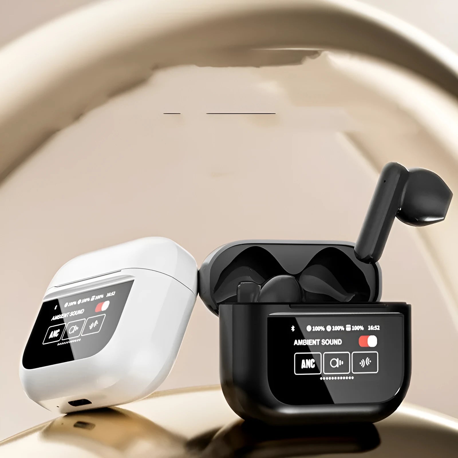 YX28 Bluetooth headset with full-colour touch screen LCD display in black or white colour with ear hook design