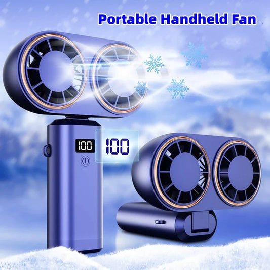 Compact, foldable USB-powered handheld fan with 5 adjustable speed settings and wide wind coverage for personal cooling anywhere