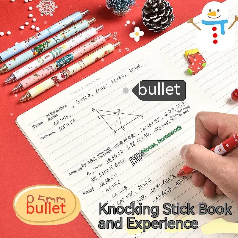 Set of six black ink cartoon design pens packaged as a Christmas reward gift.