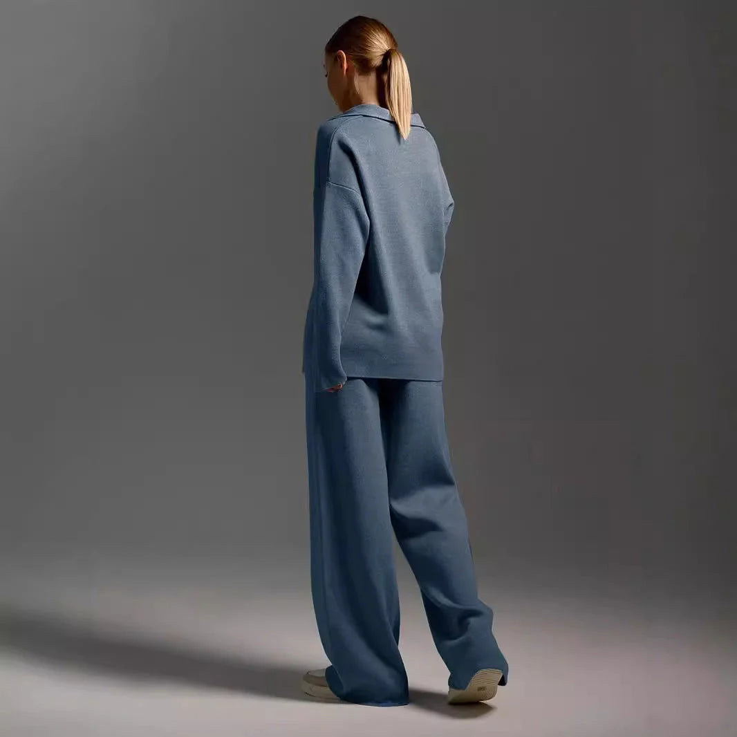 Women's loose cotton sweater set in solid colours for fall and winter