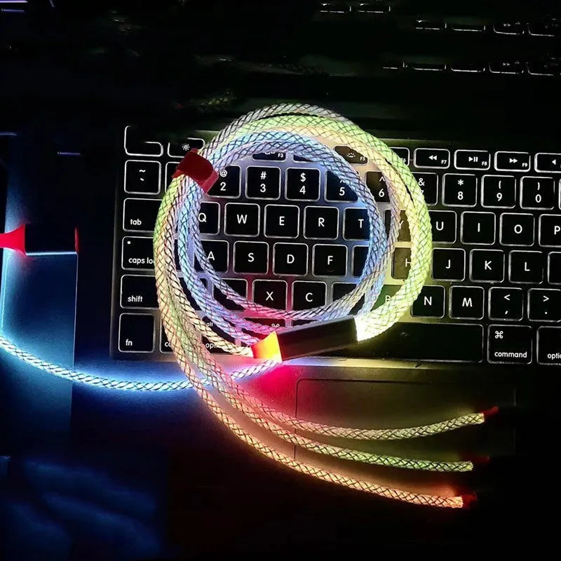 Phantom gradient coloured USB charging cable with Lightning, Micro USB and USB-C connectors on 1.2 metre cable