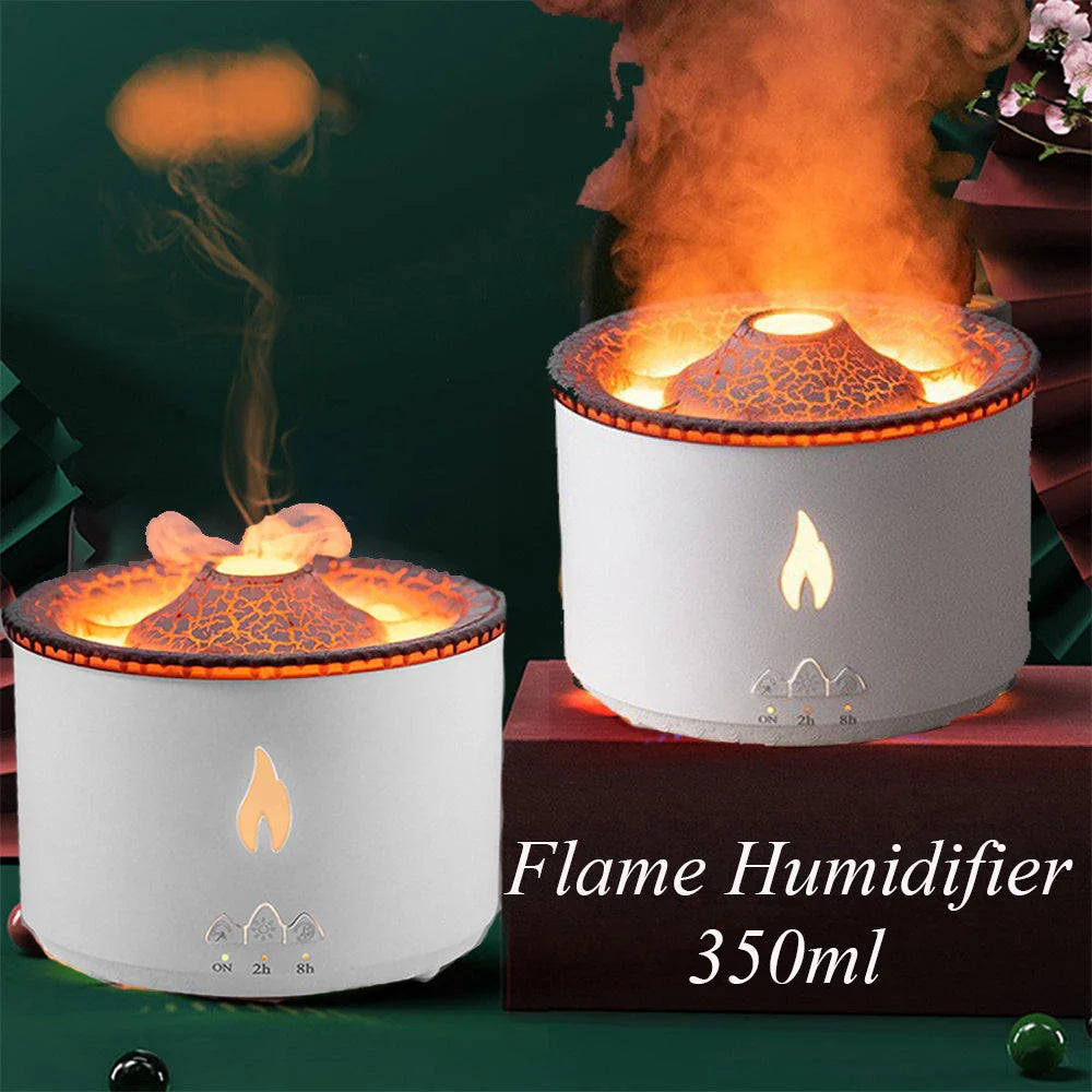 Ultrasonic essential oil diffuser with realistic flame and jellyfish smoke effects for calming ambiance