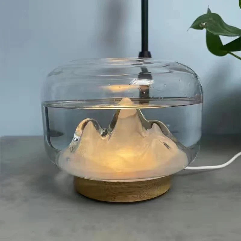 Soothing Ambient Light Aromatherapy Diffuser with Mountain Landscape Display and Warm LED Lighting