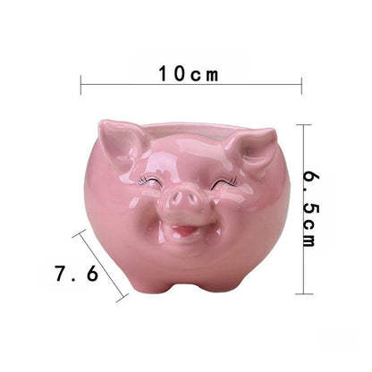 Hand-painted ceramic succulent pot with cartoon animal design