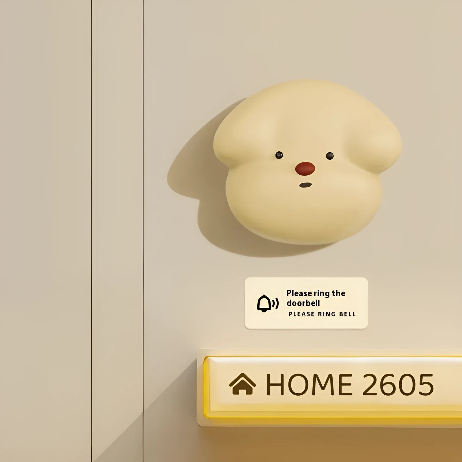Wireless plug-in self-generating doorbell in milky yellow or white colour for household signalling