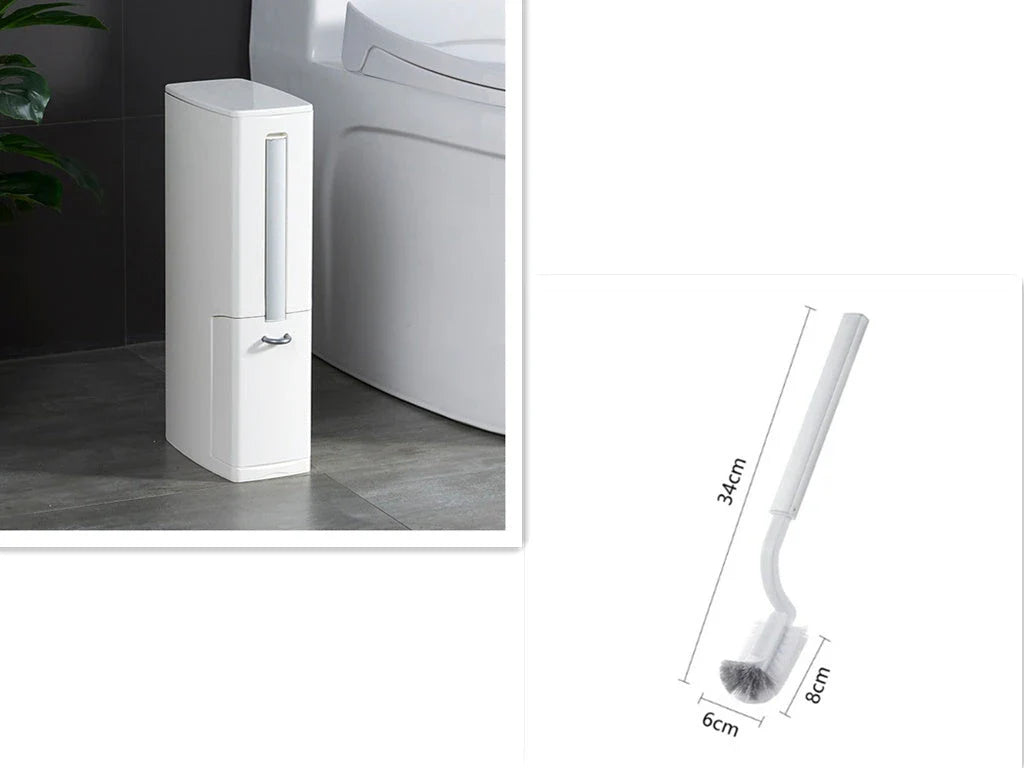 Compact white coffee toilet brush set with built-in tissue box, dimensions 19.5*11*41.2cm