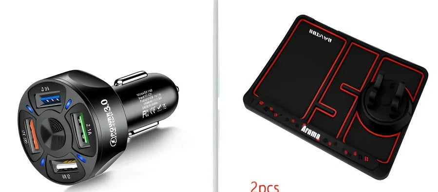 Black 45W mini USB car charger, 70x40mm size, for phone fast charging in vehicle socket