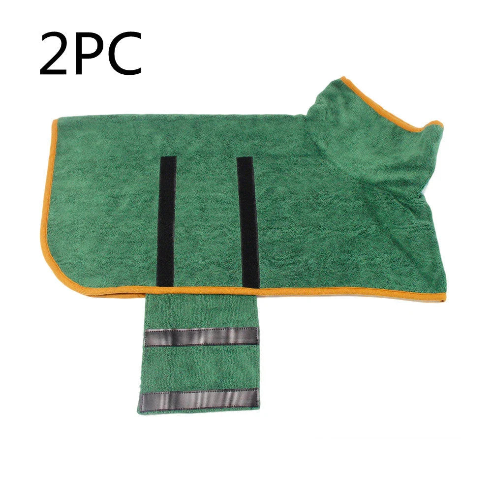 Absorbent pet bathrobe with waist-wrapped microfiber for fast drying, available in multiple colors and sizes