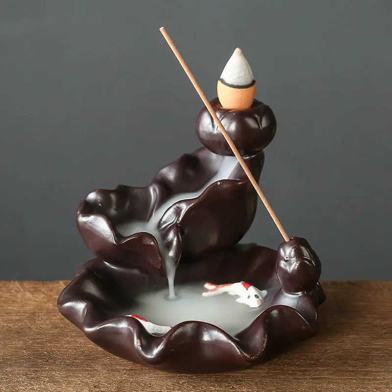 Ceramic backflow incense burner with modern minimalist design in green tree colour