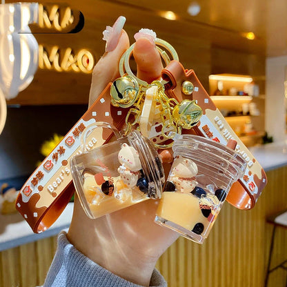 Women's bear-themed alloy and acrylic schoolbag pendant keychain in six unique designs