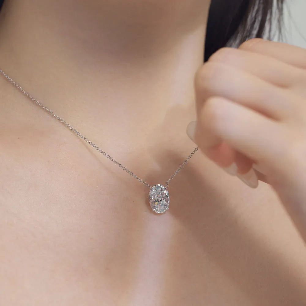 925 silver oval ice flower pendant necklace with electroplated platinum finish on a 40cm chain