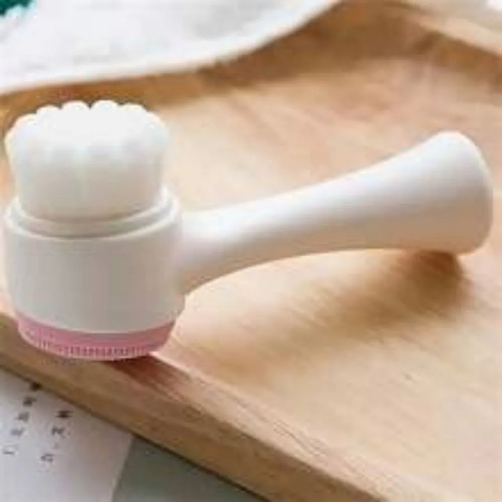 Blue and pink nylon pet paw brush for dogs and cats on a white background
